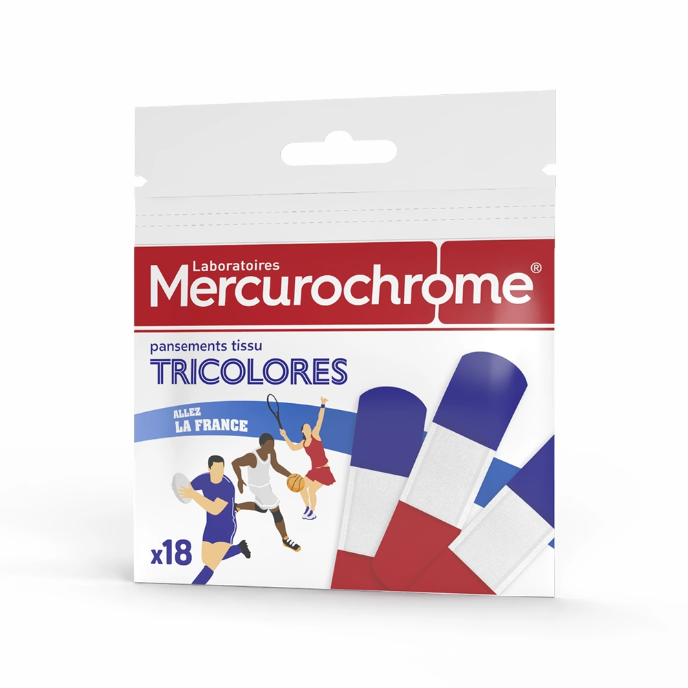 pansements tissu tricolores boite de 18 pansements